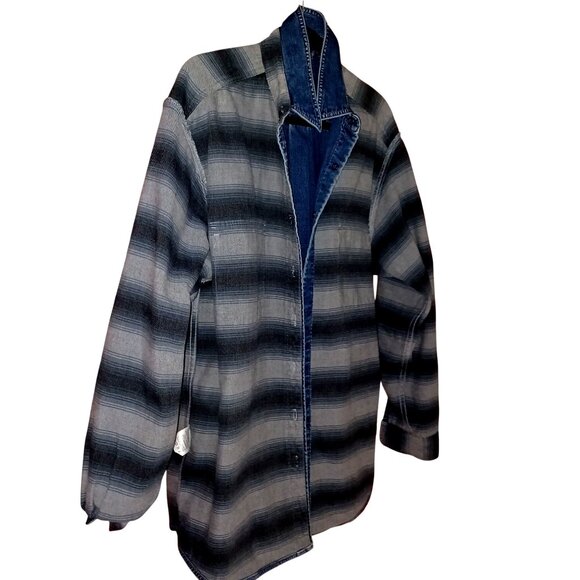 Eddie Bauer Shacket Vintage Jacket Mens Denim Size Large Tall Flannel Lining - Picture 2 of 11